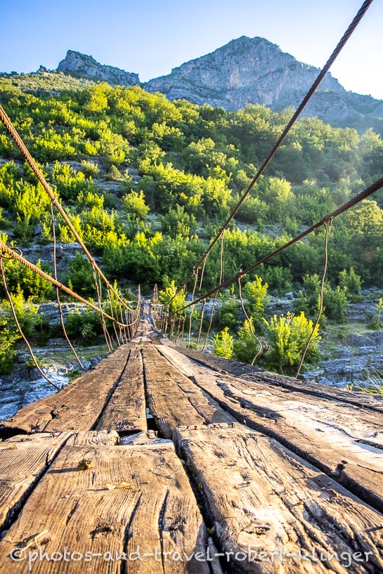 A swingbridge over the river Cijevna in Albania