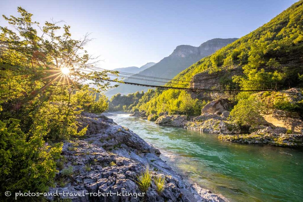 A swingbridge over the river Cijevna in Albania