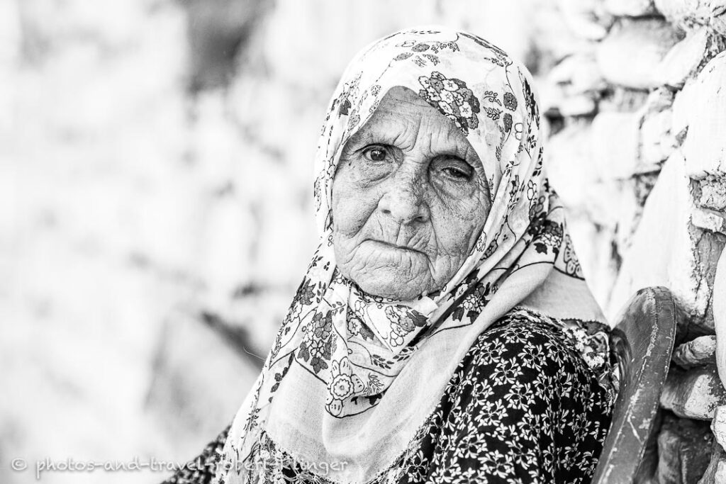 Black and white portrait of an old turkish woman