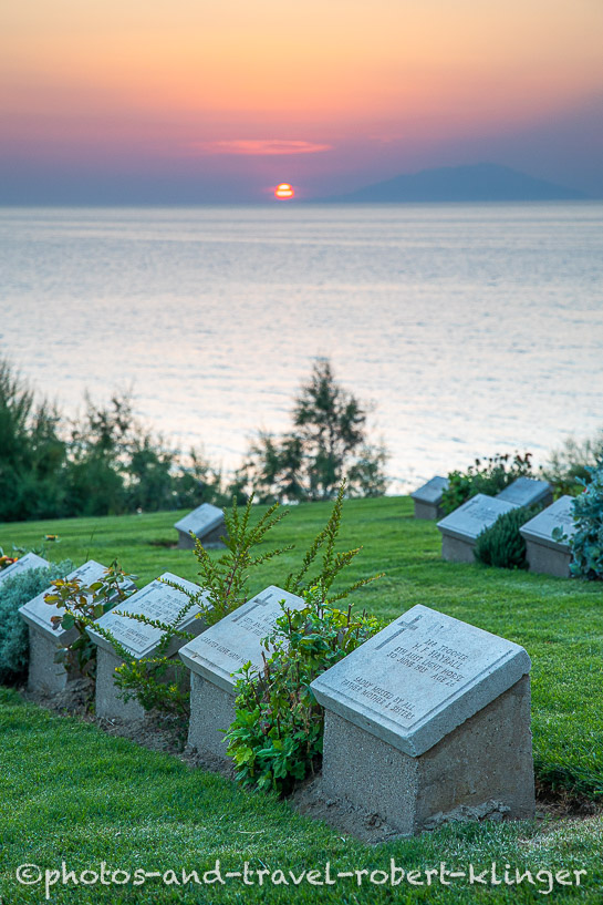 A military cemetery on the Gallipoli Peninsula during sunset