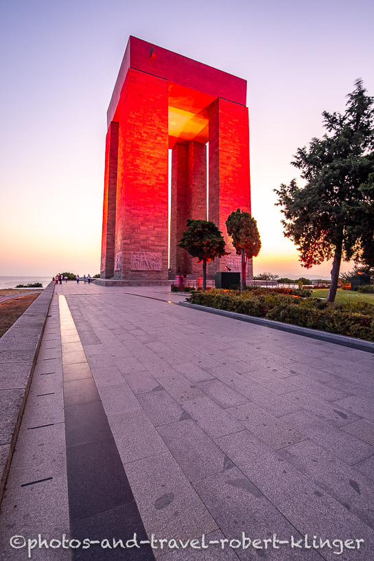 The Çanakkale Martyrs' Memorial during the blue hour