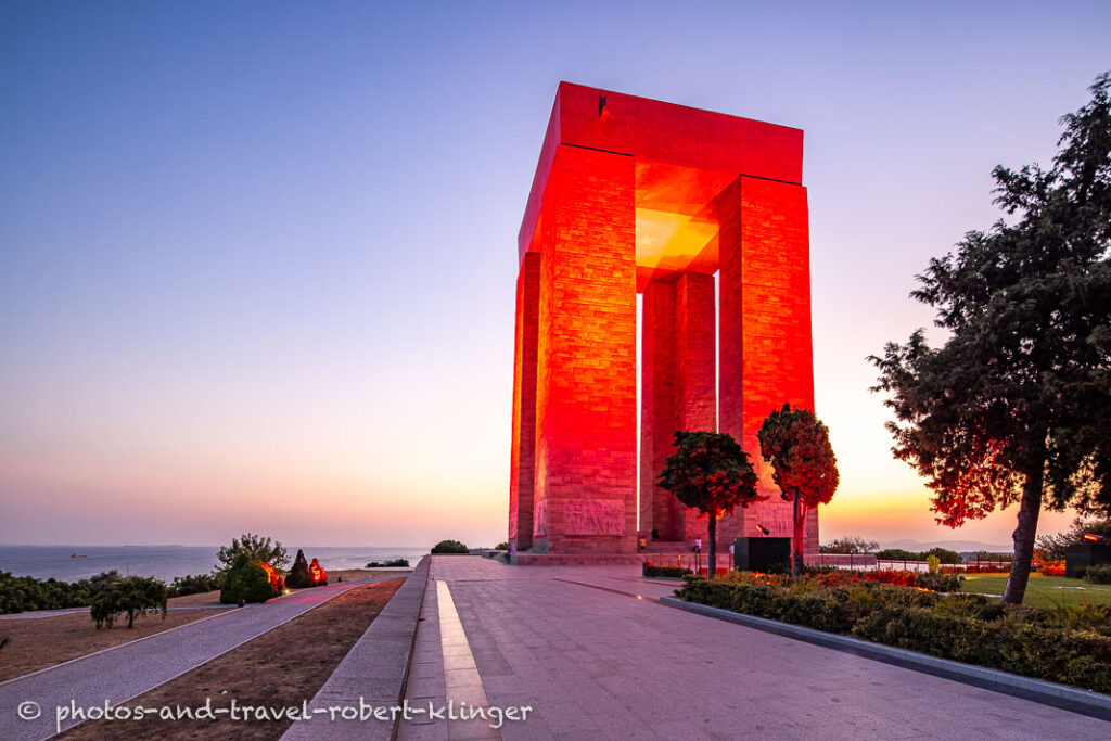 The Çanakkale Martyrs' Memorial during the blue hour