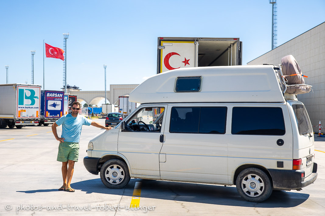 Robert Klinger crossing the border into Turkey from Greece with his VW T4 Syncro Van