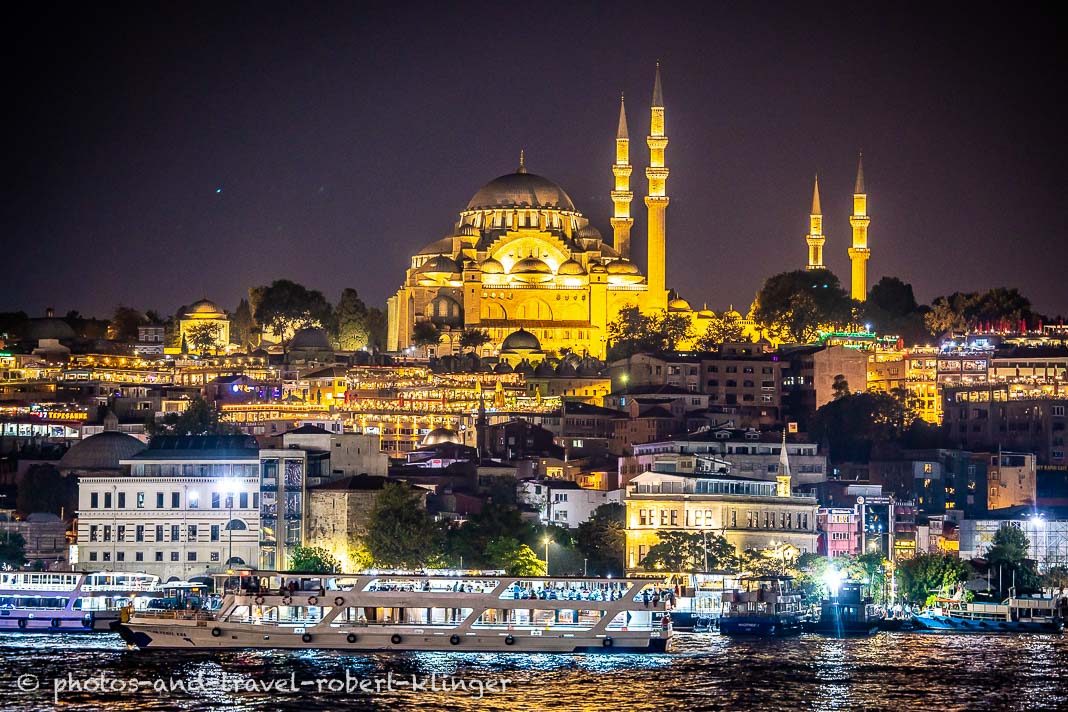 A huge mosque and the Golden Horn in Istanbul