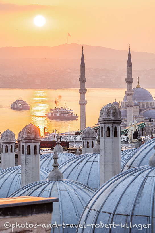 View from the Süleymaniye mosque over the Bosphorus during early morning