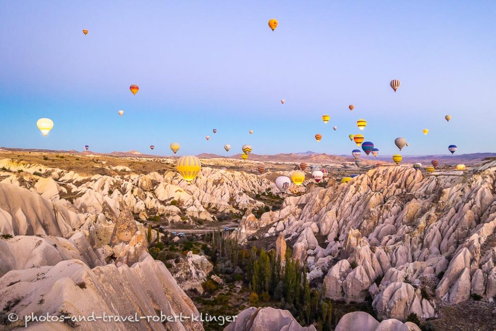 Hot air ballons over the Rose Valley in Cappadocia
