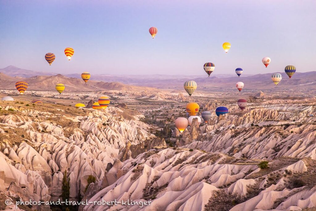 Many hot air ballons over Cappadocia