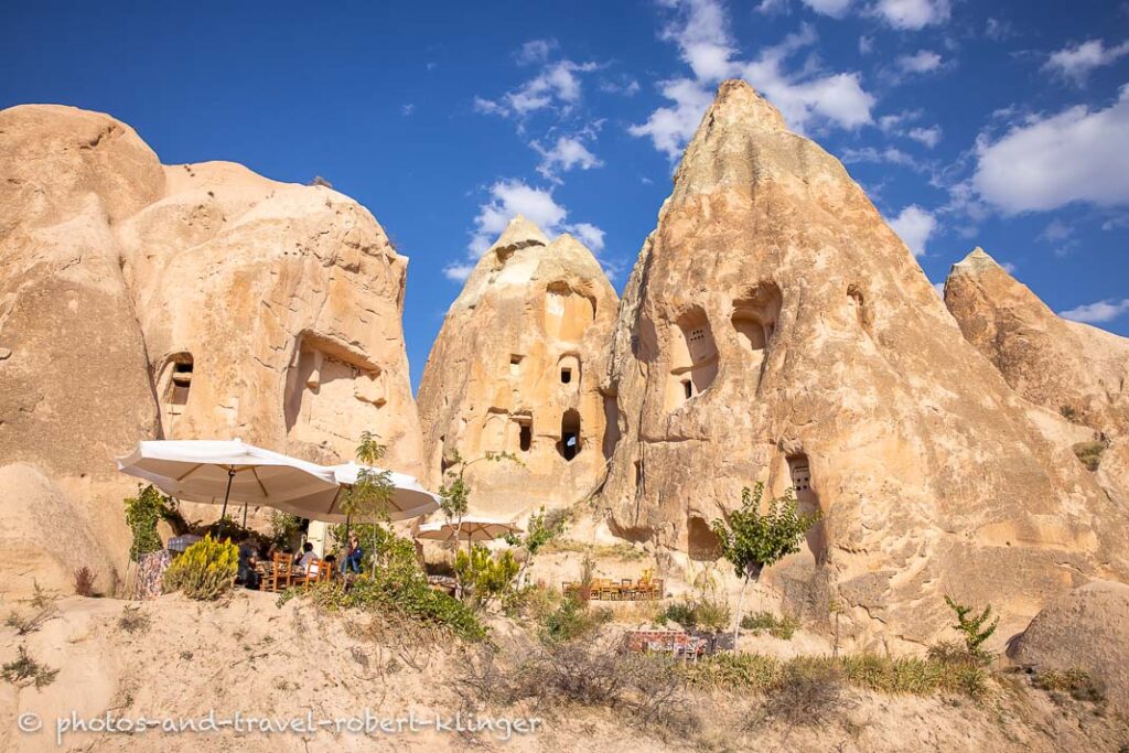 A cafe and rockformations in Cappadocia, Turkey