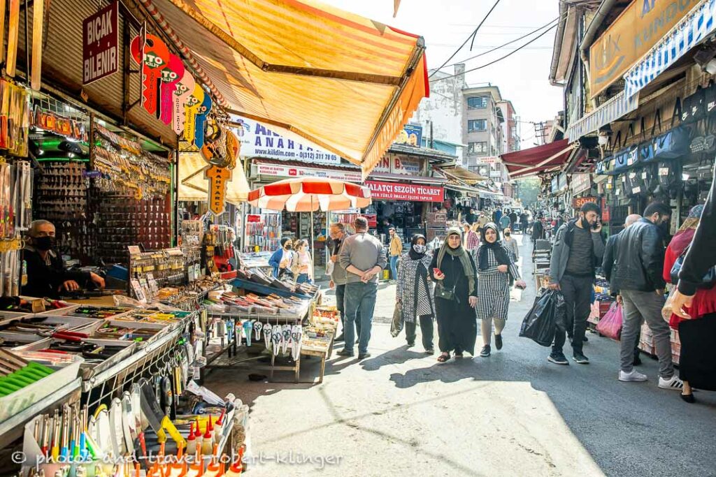 People walking through a bazar in Ankara