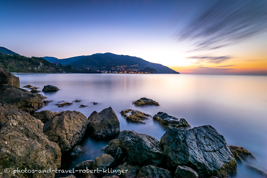 The Black Sea and the town of Tekkeönü in Turkey