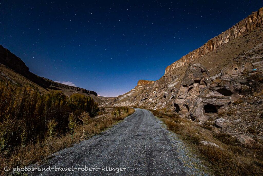 A road and the stars in the sky in Soganli