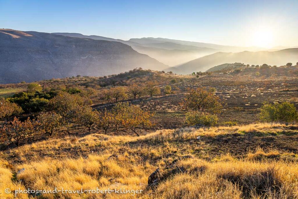 Sunrise over the landscape in Kurdistane, Turkey