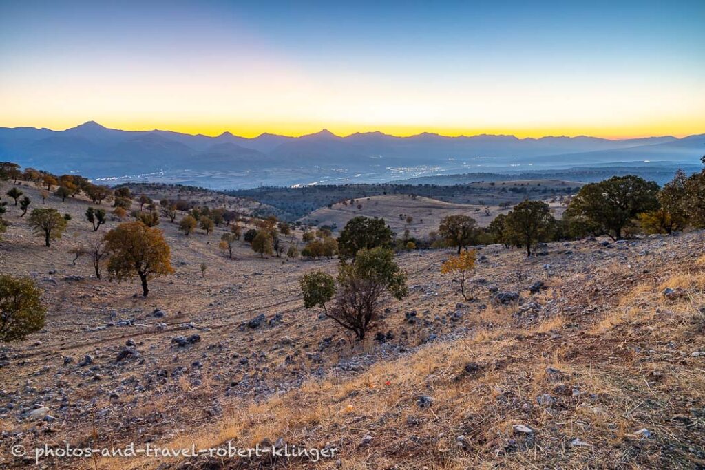 The landscape of northern Iraq during after sunset