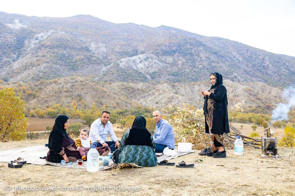 A kurdish family from Erbil having a picnic in the mountains of northern Iraq