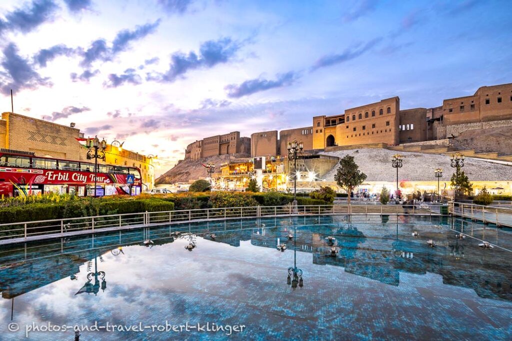 The citadel and Shar Park in ERbil, Kurdistan, during dusk