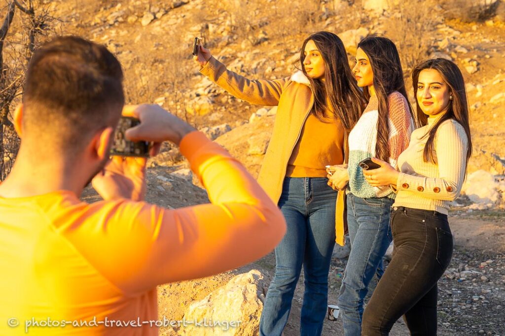 Three kurdish girls posing for a selfie