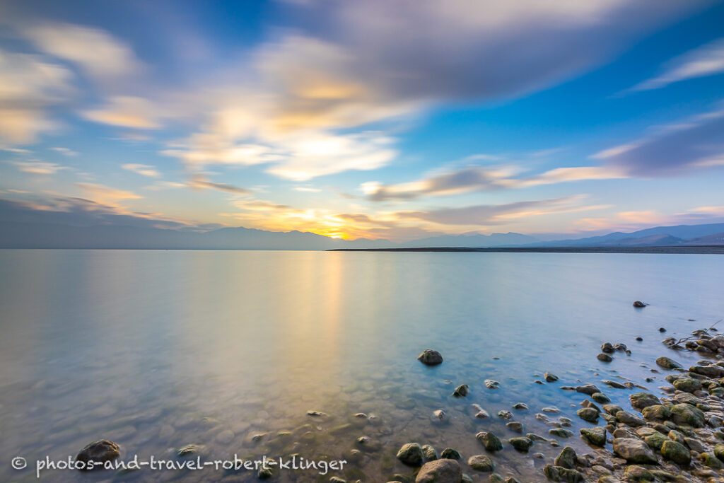 A sunrise at Lake Dukan in Iraq