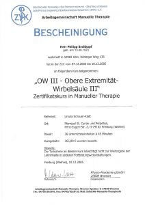 Bescheinigung Obere Extremität-Wirbelsäule 3 Manuelle Theraphie Physiotherapie Praxis Kreuzlingen Philipp Breitkopf