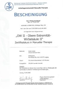 Bescheinigung Obere Extremität-Wirbelsäule 2 Manuelle Theraphie Physiotherapie Praxis Kreuzlingen Philipp Breitkopf