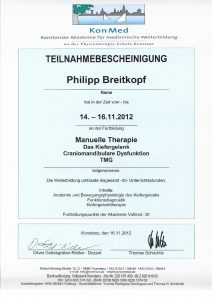 Manuelle Therapie Teilnahmebescheinigung Physiotherapie Praxis Kreuzlingen Philipp Breitkopf