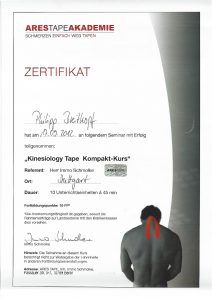 Zertifikat Kompaktkurs Kinesiology Tape Physiotherapie Praxis Kreuzlingen Philipp Breitkopf