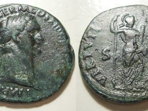 Domitianus Æ As (COS XIII) -VIRTVTI AVGVSTI, S C- 90/1 AD