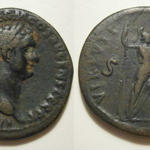 Domitian Æ As (COS XV) -VIRTVTI AVGVSTI, S C- 90/1 AD