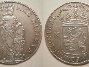 Utrecht ½ Gulden 1758 OVERSLAG 1757 ZF+ met duidelijk zichtbare jaartalwijziging / zeldzaam