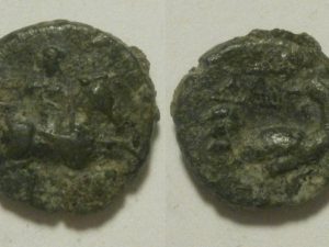 Dardanos AE12 - horseman / cock standing right - 350 BC