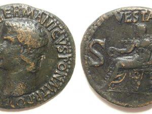 Caligula Æ As -VESTA above, S C - 37/8 AD