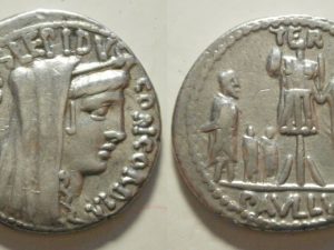 L Aemilius Lepidus Paullus AR Denarius -TER PAVLLVS- 62 BC