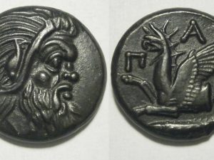 Pantikapaion - AE20  -  PAN right /  Forepart of griffin - c. 325-310 BC
