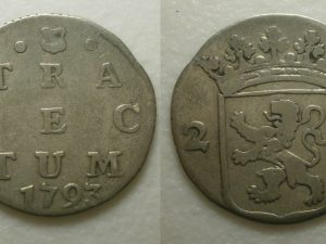 Utrecht Dubbele wapenstuiver zilver 1793 gedeeltelijke kabelrand !