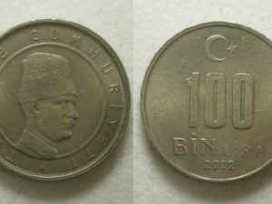 Turkije 100.000 (100 bin) lira 2002