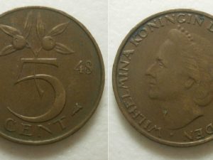 Wilhelmina 5 cent 1948