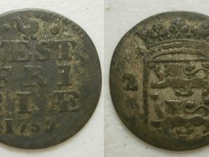 West Friesland Dubbele wapenstuiver 1757 / 55    R2 -zeer zz.