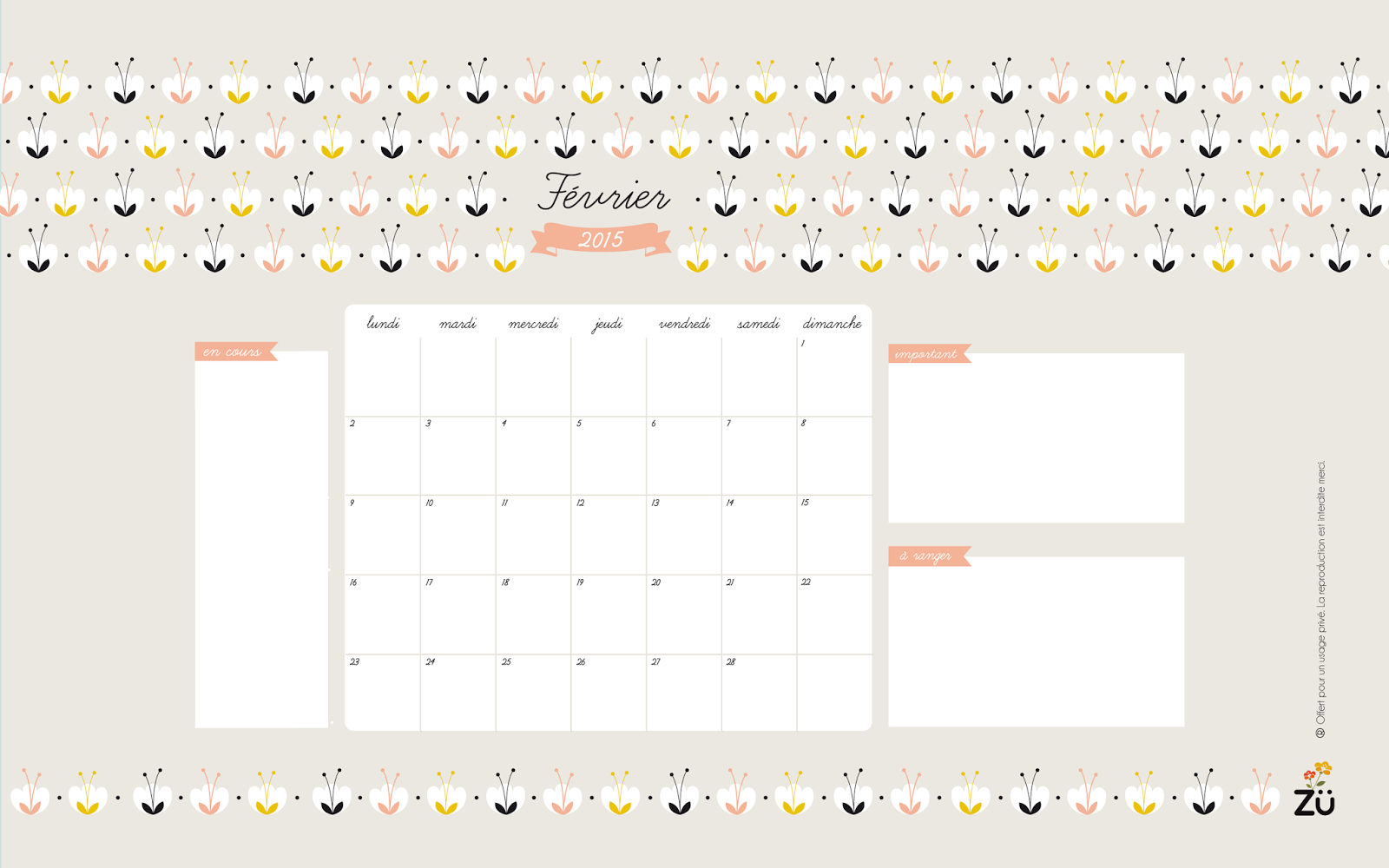 Desktop Calendar February 2015