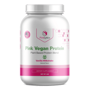 Pink Vegan Protein - Plant based protein blend with Vanilla Milkshake Flavor - Supports muscle growth and recovery. Protein is one of the most popular and widely used supplements in the fitness industry. Due to its high biological value and high content of amino acids, the body absorbs it particularly well and fast. To build muscle mass, above all, you should always pay attention to a regular intake of protein. PinkLytics Premium Nutrition Supplements for Women.