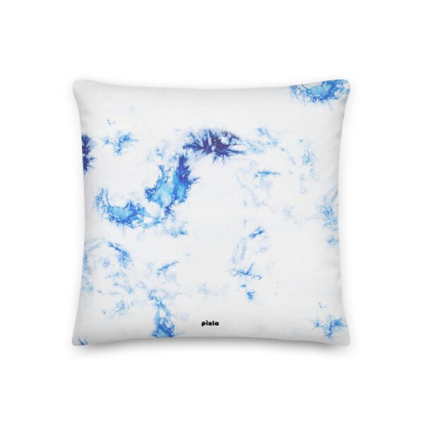 Royal blue and white tie-die effect pillow in a soft, sturdy fabric with a premium linen-weave feel. Complete with a washable zip-cover and a fluffy filling.