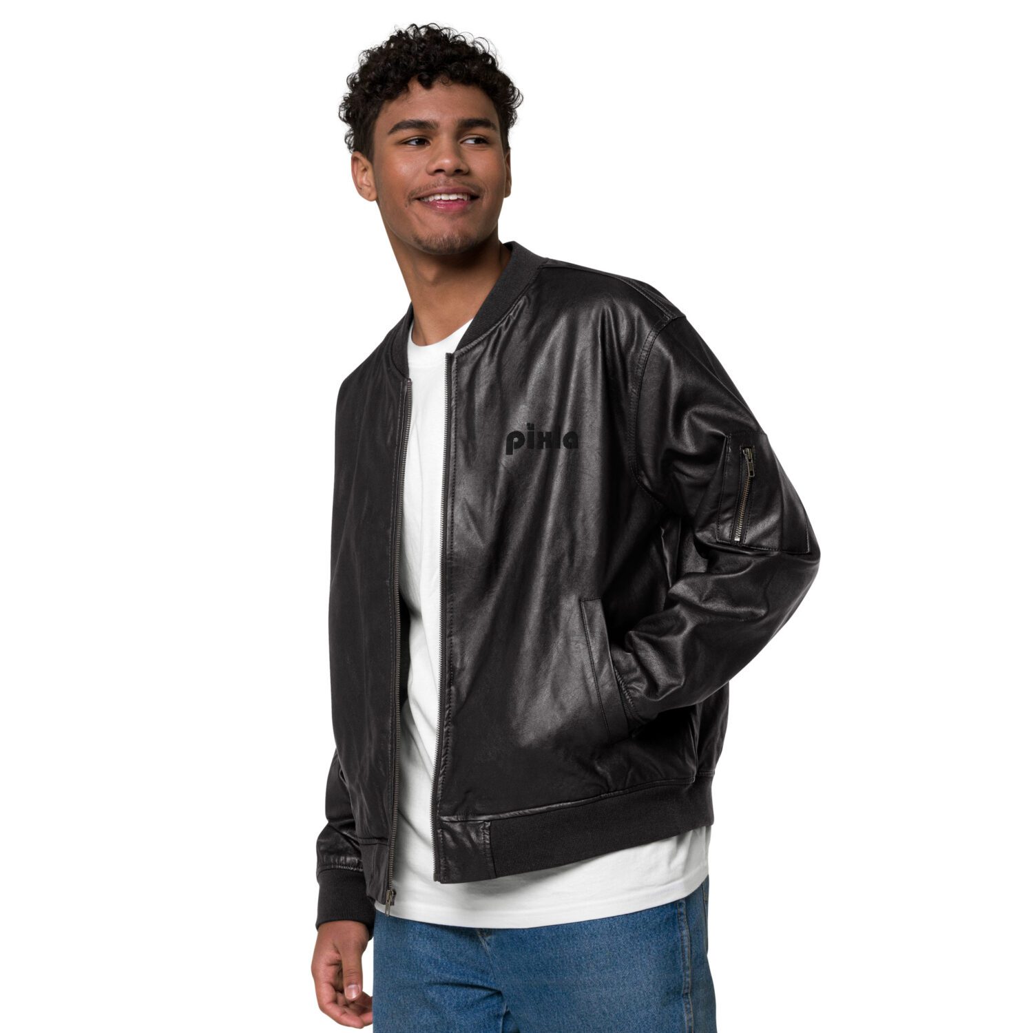 Vegan Leather Bomber Jacket - Image 5