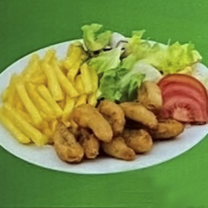 Fischknusperli (8 Stück)mit Pommes