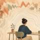 Illustration of a person surrounded by overlapping sound waves, some calm and close, others chaotic and distant, a metaphor for control over sound for neurodivergent employees.