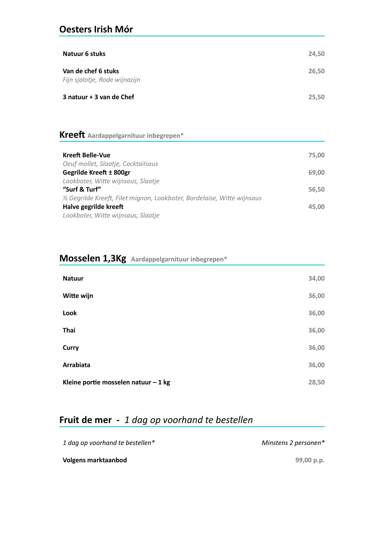 Plaasj food & drinks - Menu
