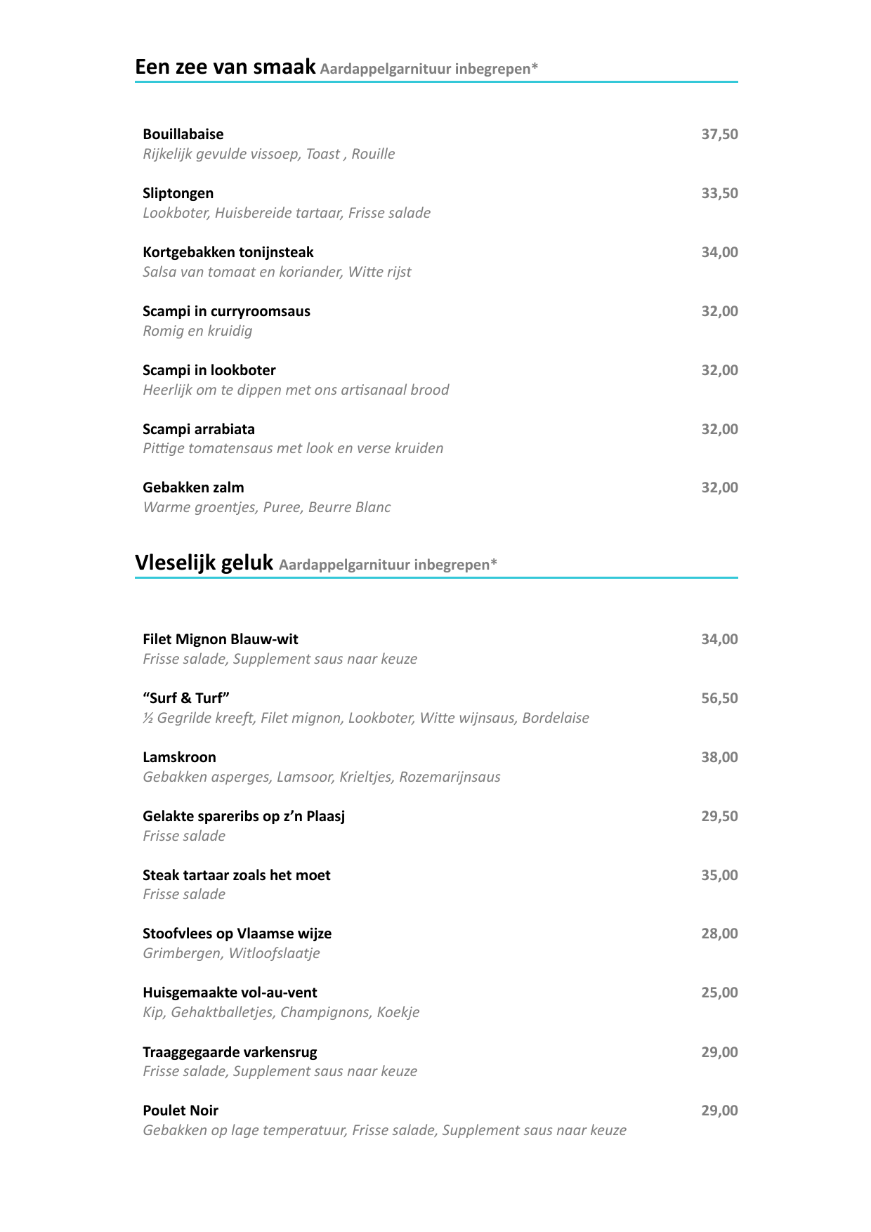 Plaasj food & drinks - Menu