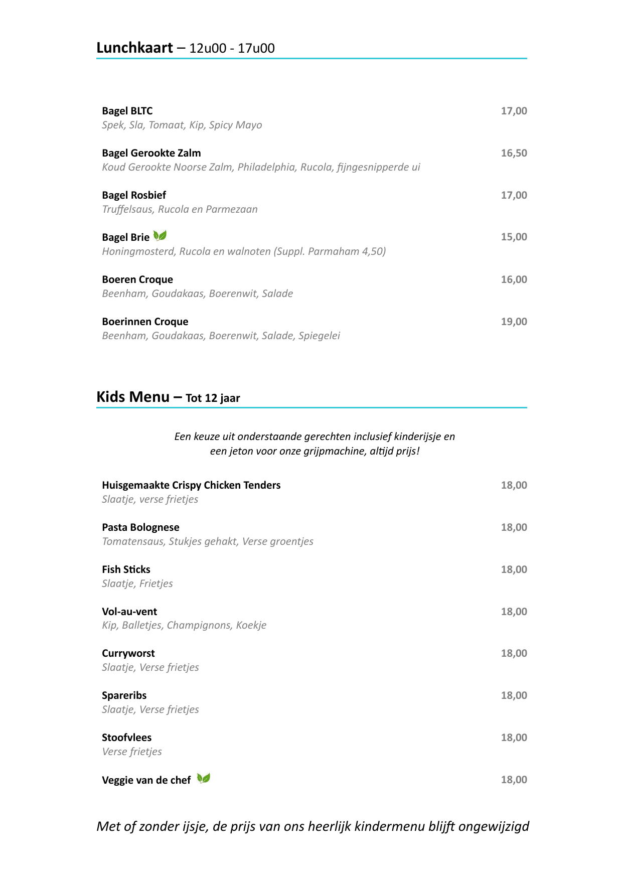 Plaasj food & drinks - Menu - Kids Menu