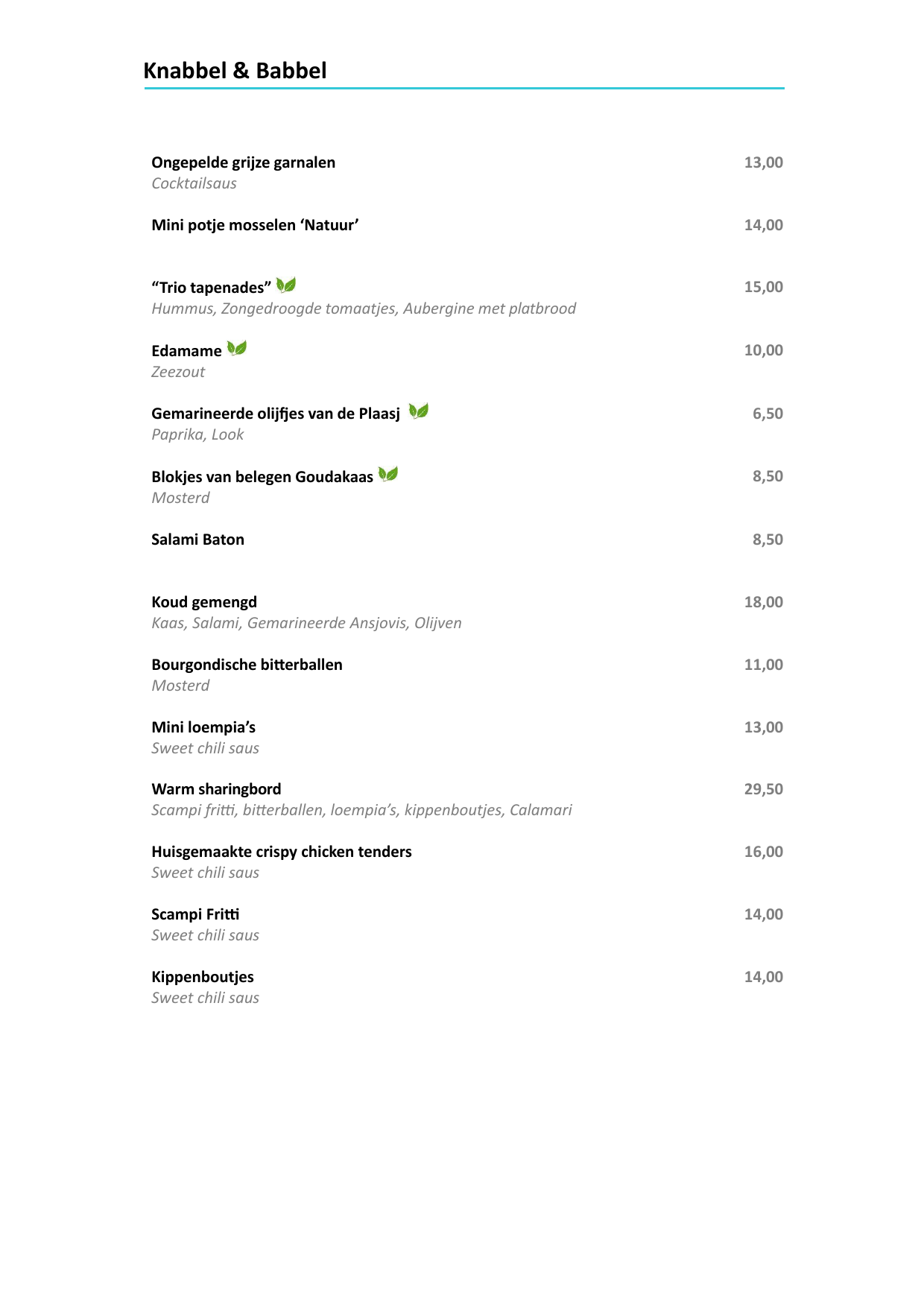 Plaasj food & drinks - Menu