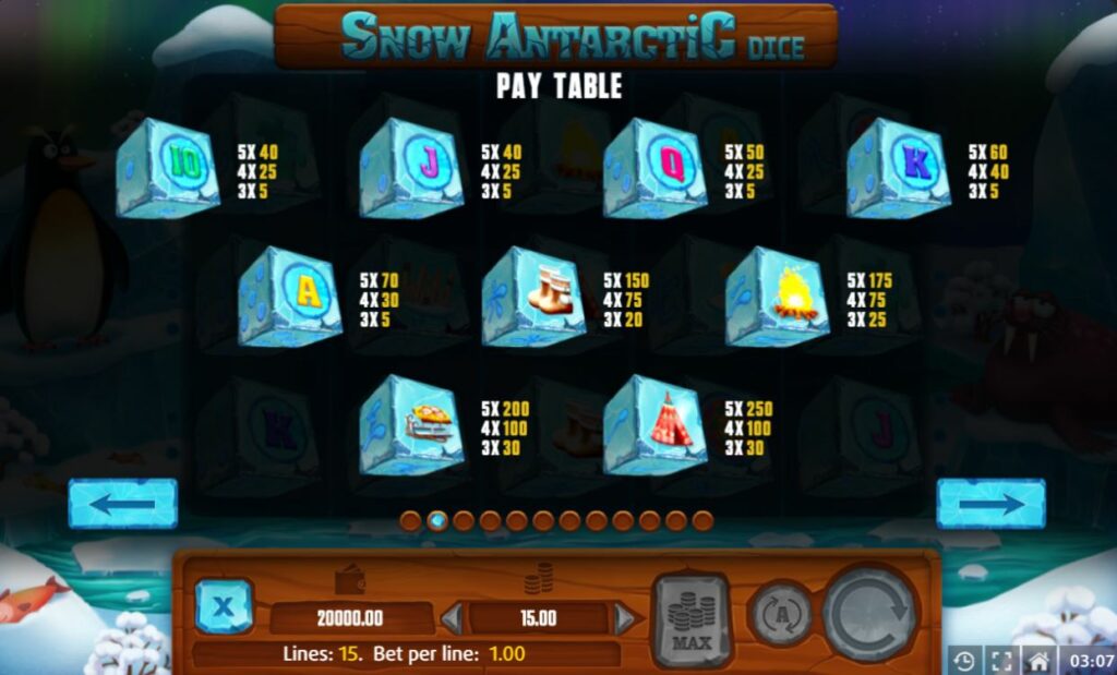 Snow Antarctic Dice | Wild | Wheel of Fortune - Pay table