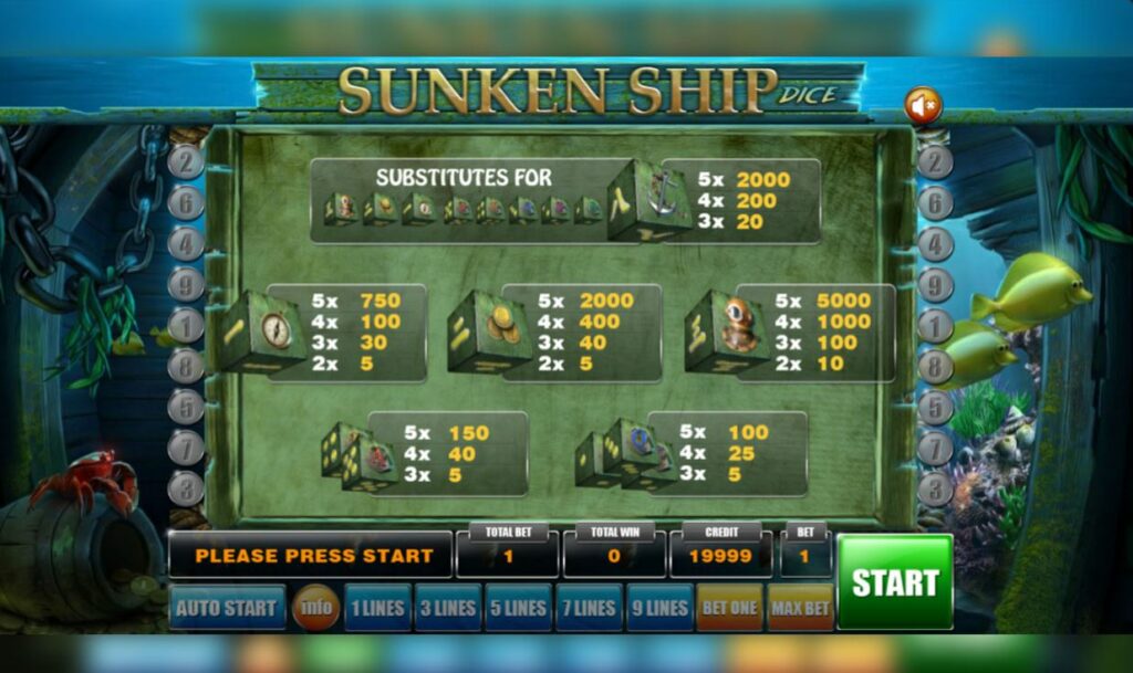Mancala Gaming jeux de casino | Sunken Ship Dice | Place2bet démo - Pay table