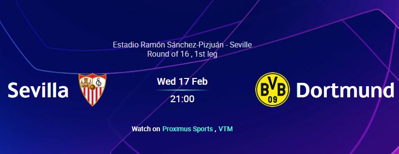 Champions league 17-02-2021 | Bet on Sevilla vs Dortmund