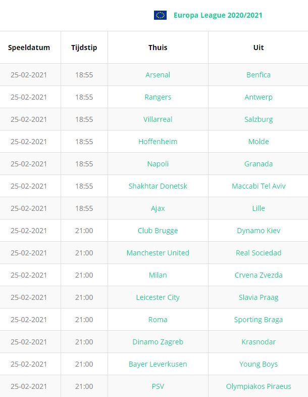 Pariez sur l'UEFA Europa League | Matchs 25/02/2021